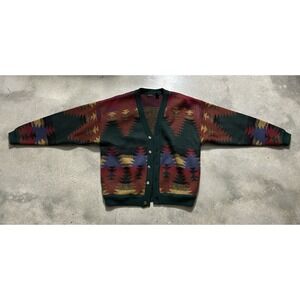 Vintage Wool Cardigan Sweater Aztec Southwestern Native American RRL Style L